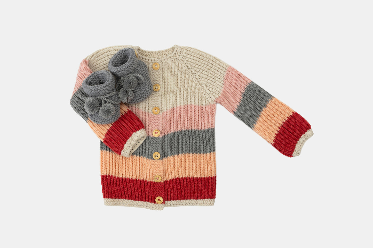Evergrow Striped Merino Cardigan in Sunset Stripes