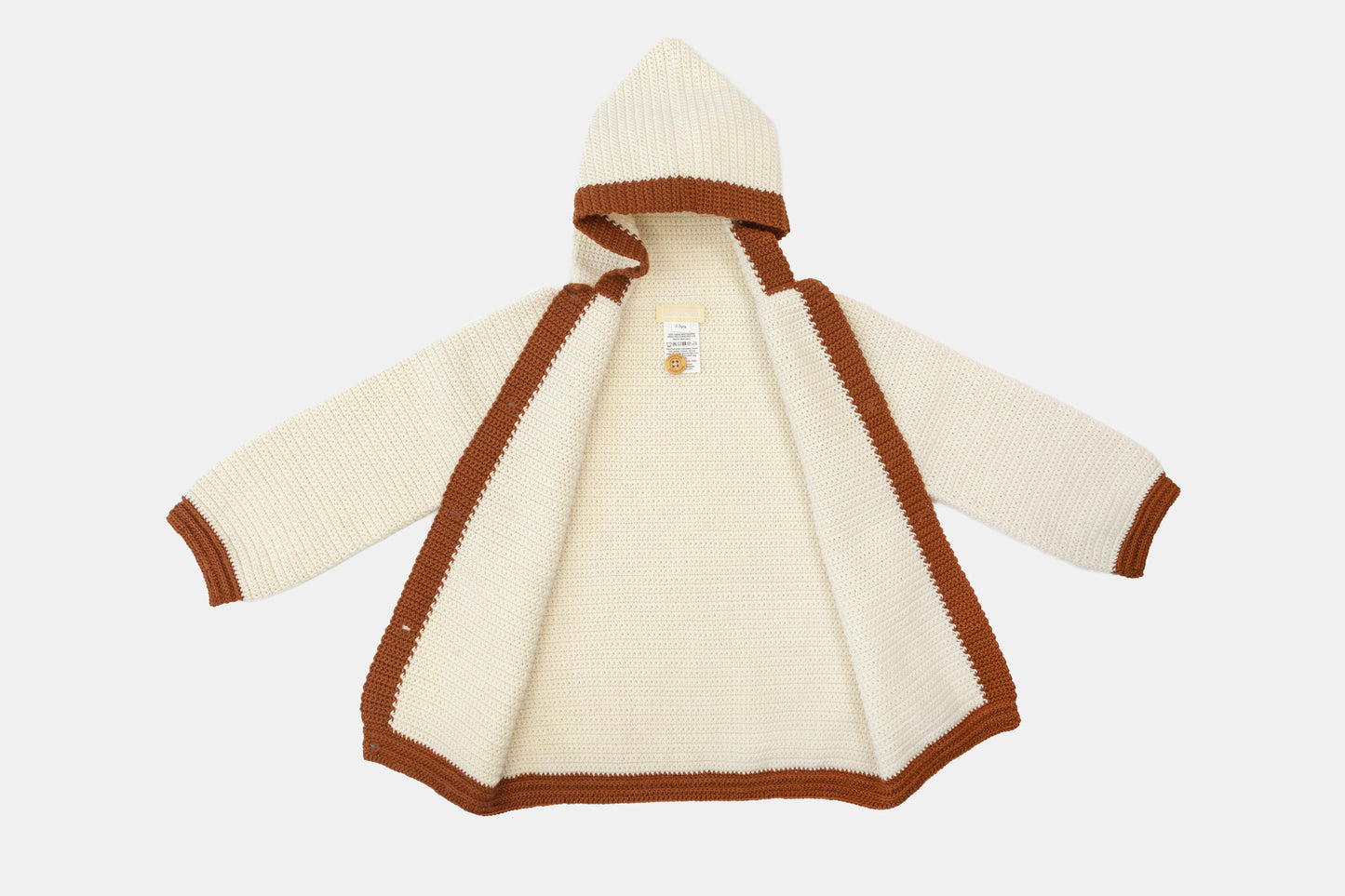 Nomad Hooded Crochet Merino Cardigan / Jacket in Sand Dune