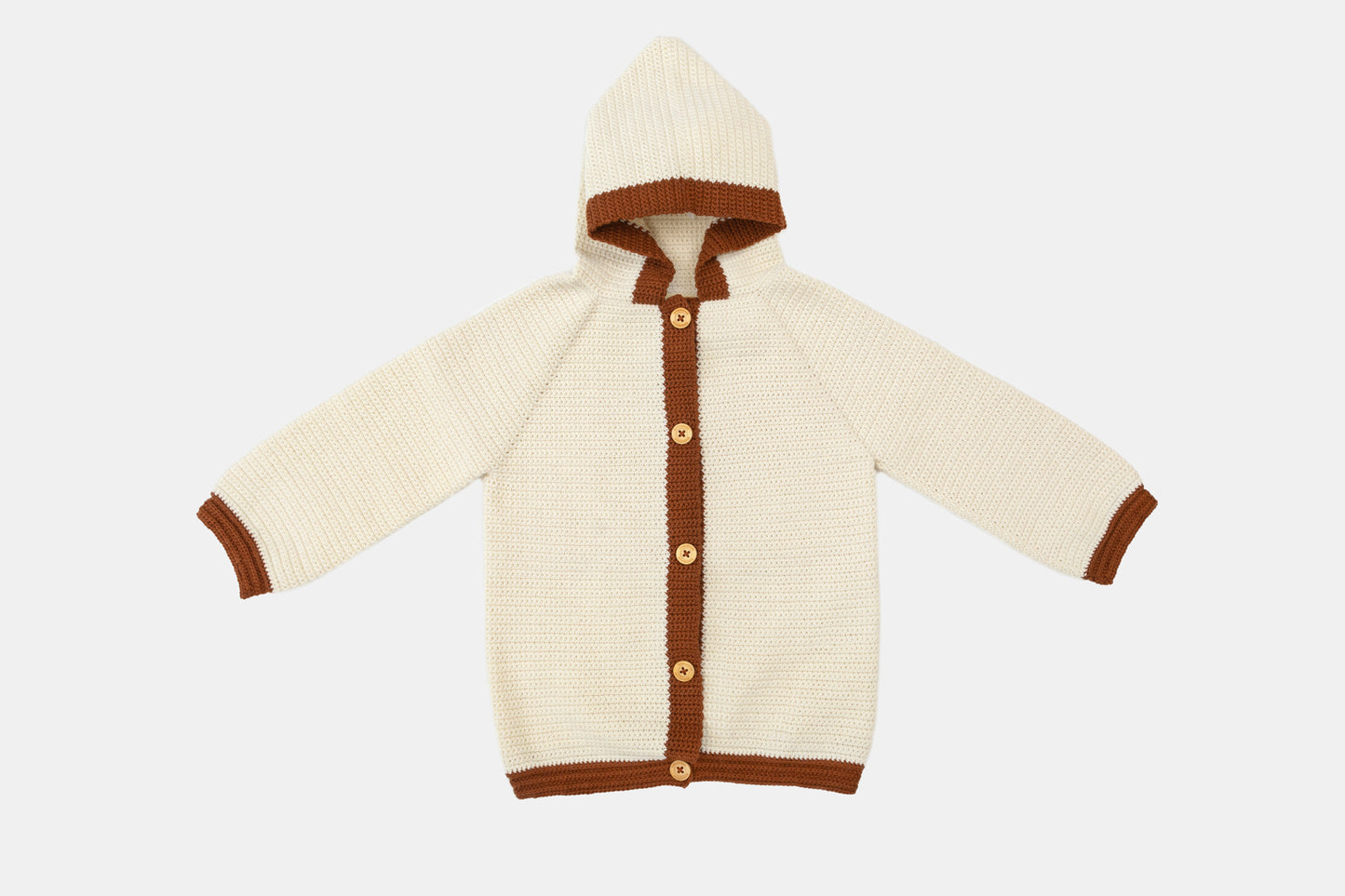 Nomad Hooded Crochet Merino Cardigan / Jacket in Sand Dune