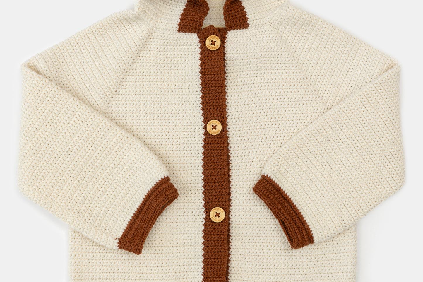 Nomad Hooded Crochet Merino Cardigan / Jacket in Sand Dune