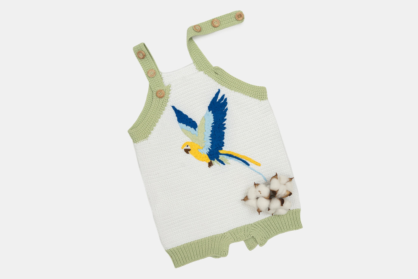 Macaw Organic Cotton Romper (Adjustable Fit) in Snow White