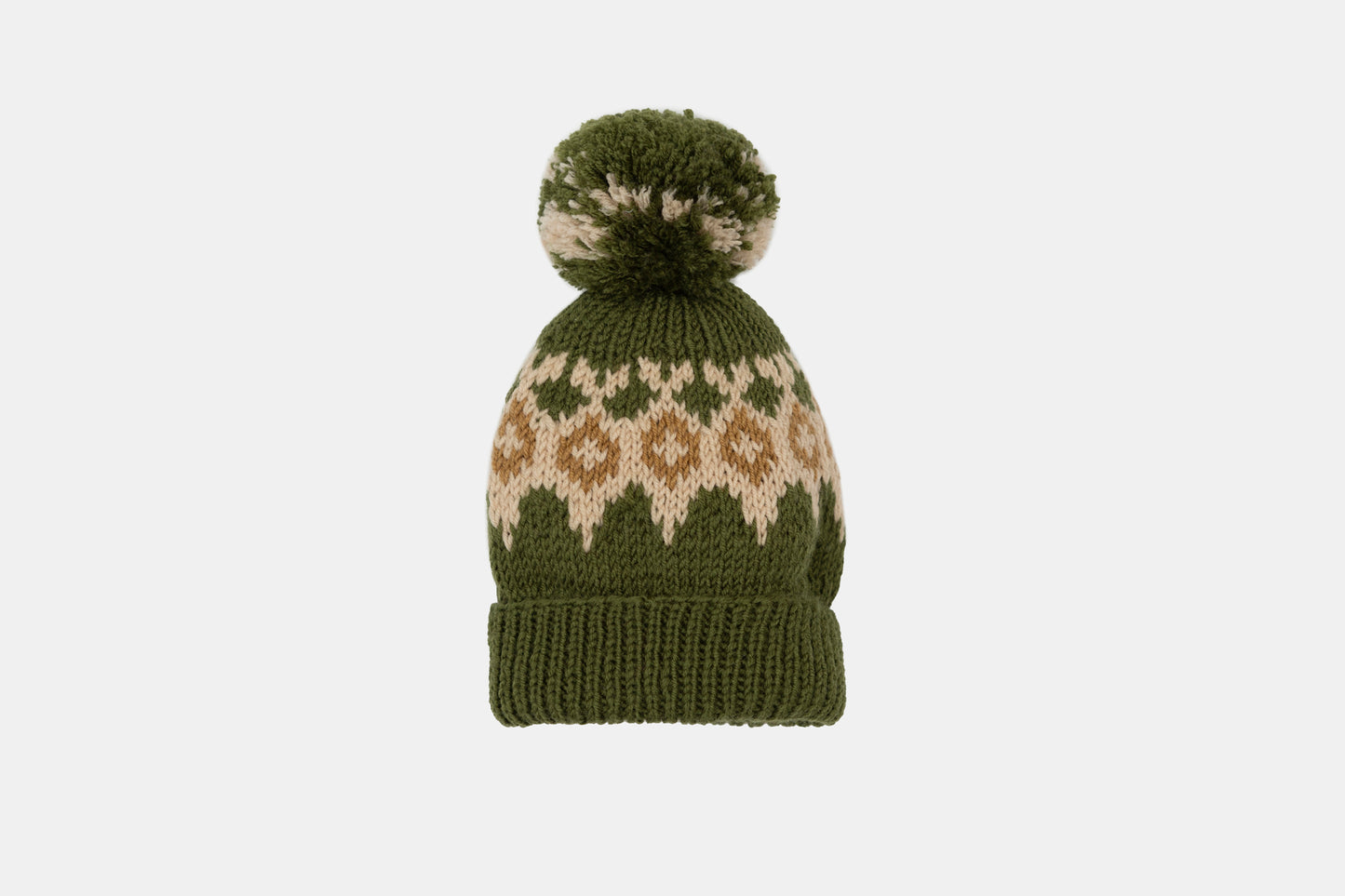 Fair Isle Merino Hat with Pom-Pom in Forest Green