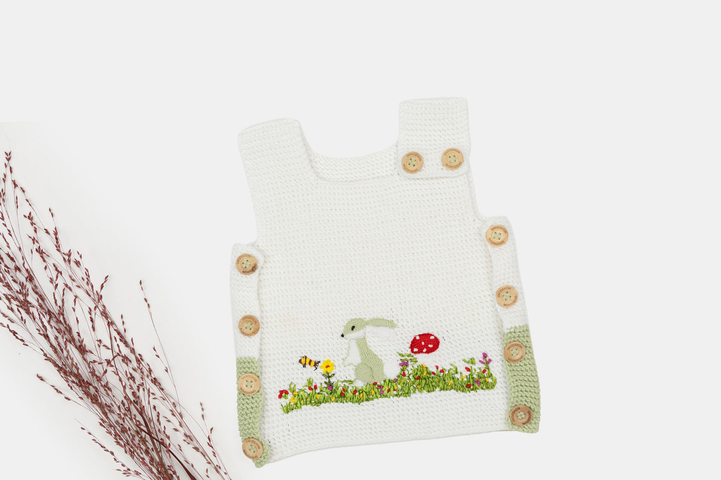 Meadow Bunny Organic Cotton Vest (Adjustable Fit) in White & Sage