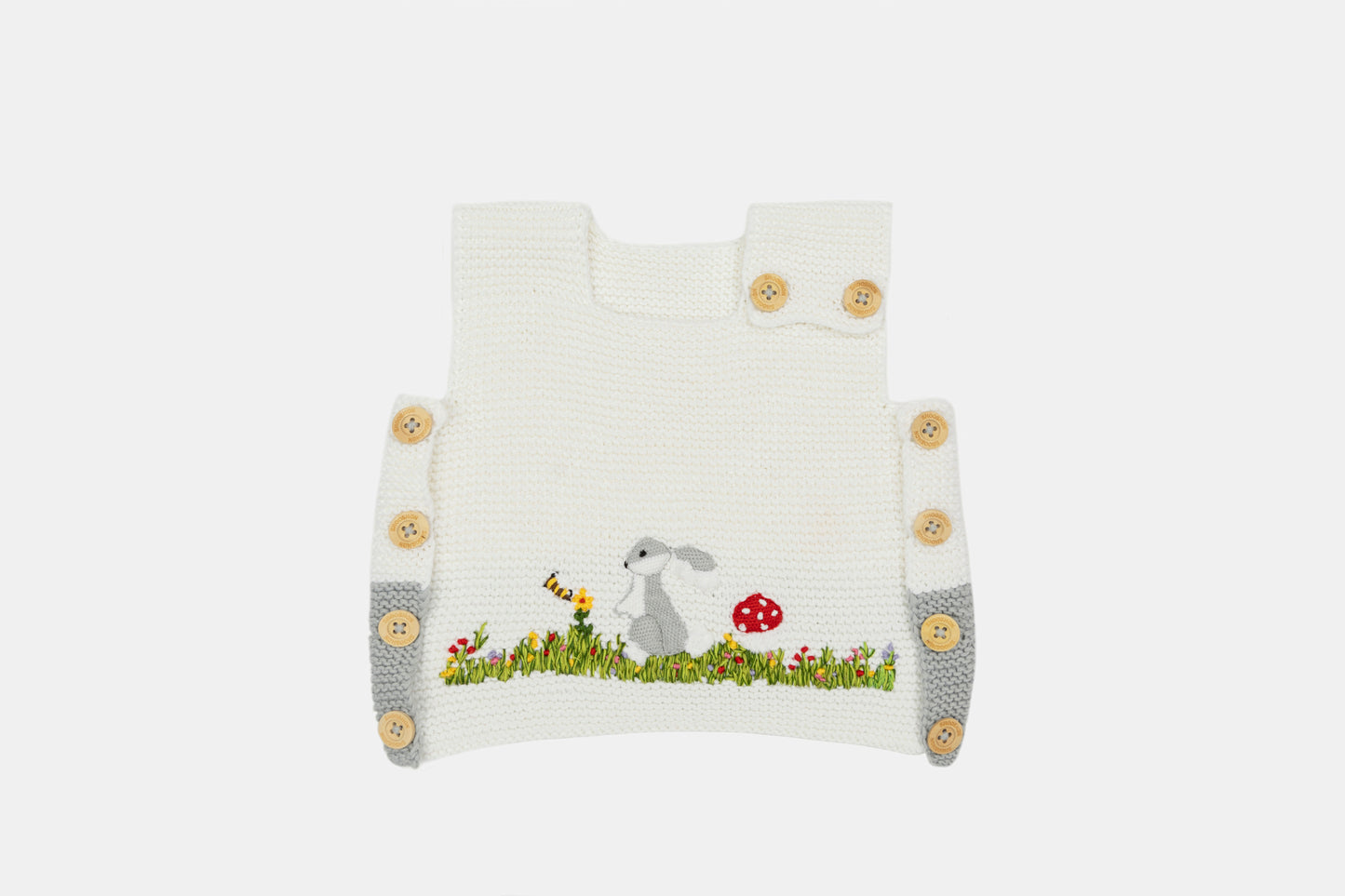 Meadow Bunny Organic Cotton Vest (Adjustable Fit) in White & Light Grey