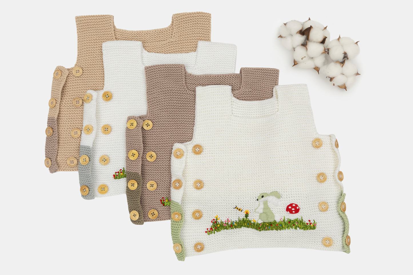 Meadow Bunny Organic Cotton Vest (Adjustable Fit) in White & Light Grey