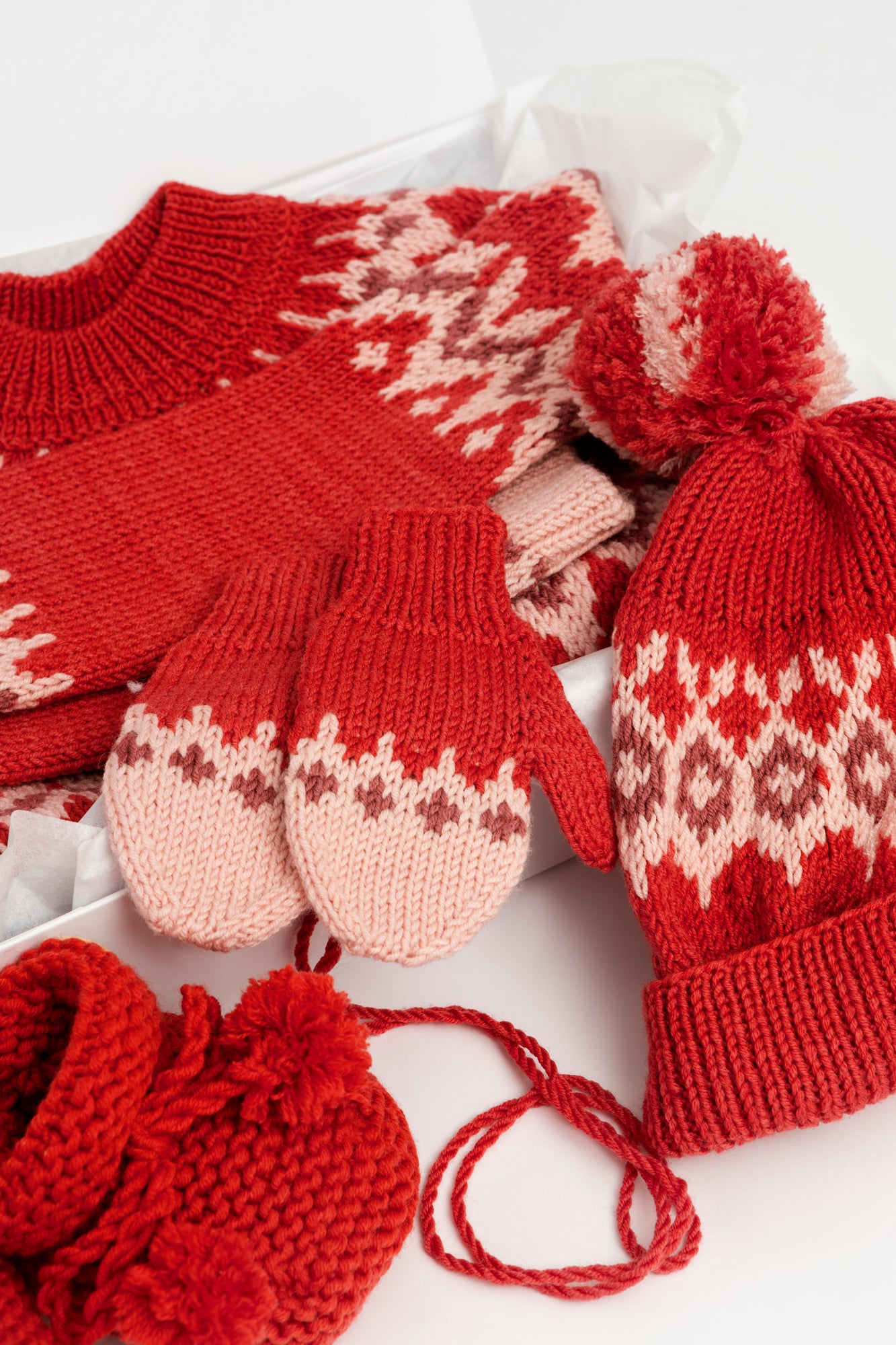 Fair Isle Fuzzies Large Gift Set in Cranberry Red