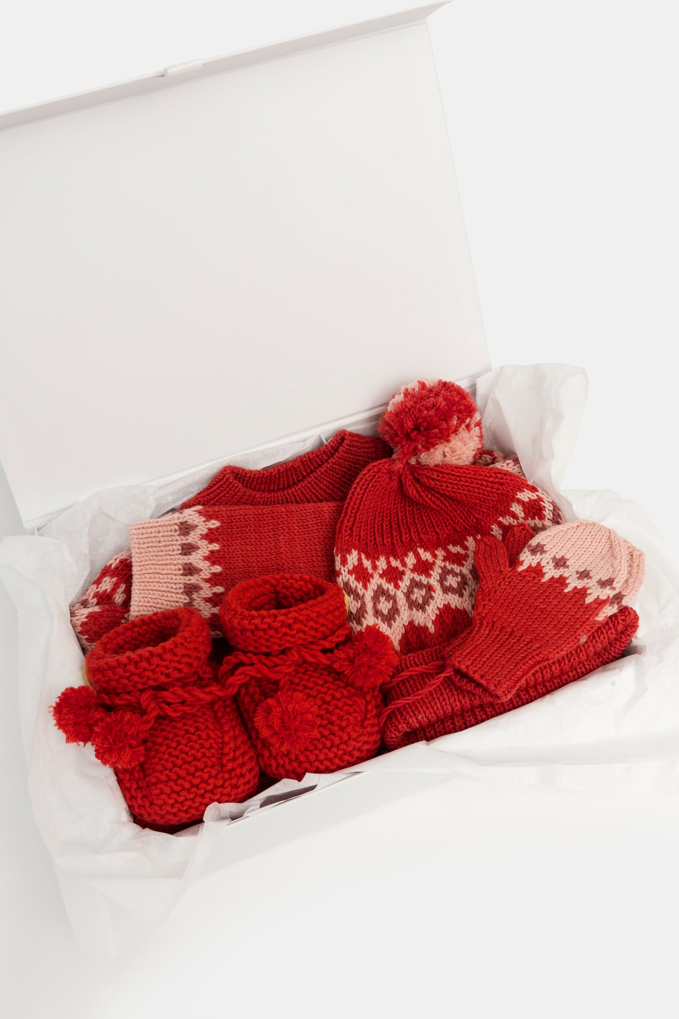 Fair Isle Fuzzies Large Gift Set in Cranberry Red