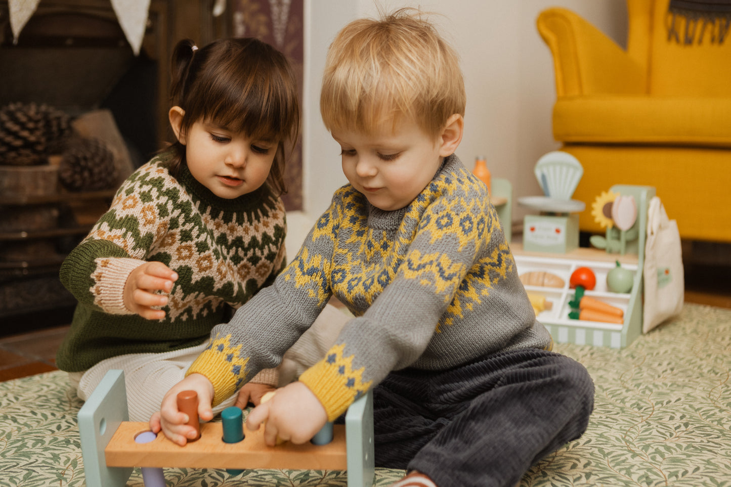 Fair Isle Merino Jumper in Forest Green
