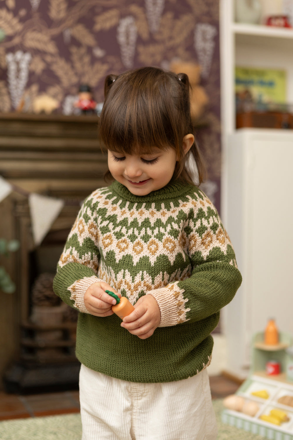 Fair Isle Merino Jumper in Forest Green