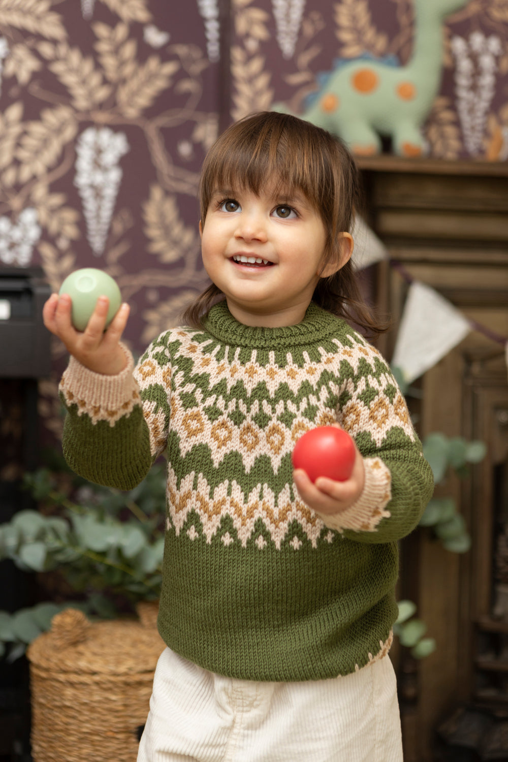 Fair Isle Merino Jumper in Forest Green