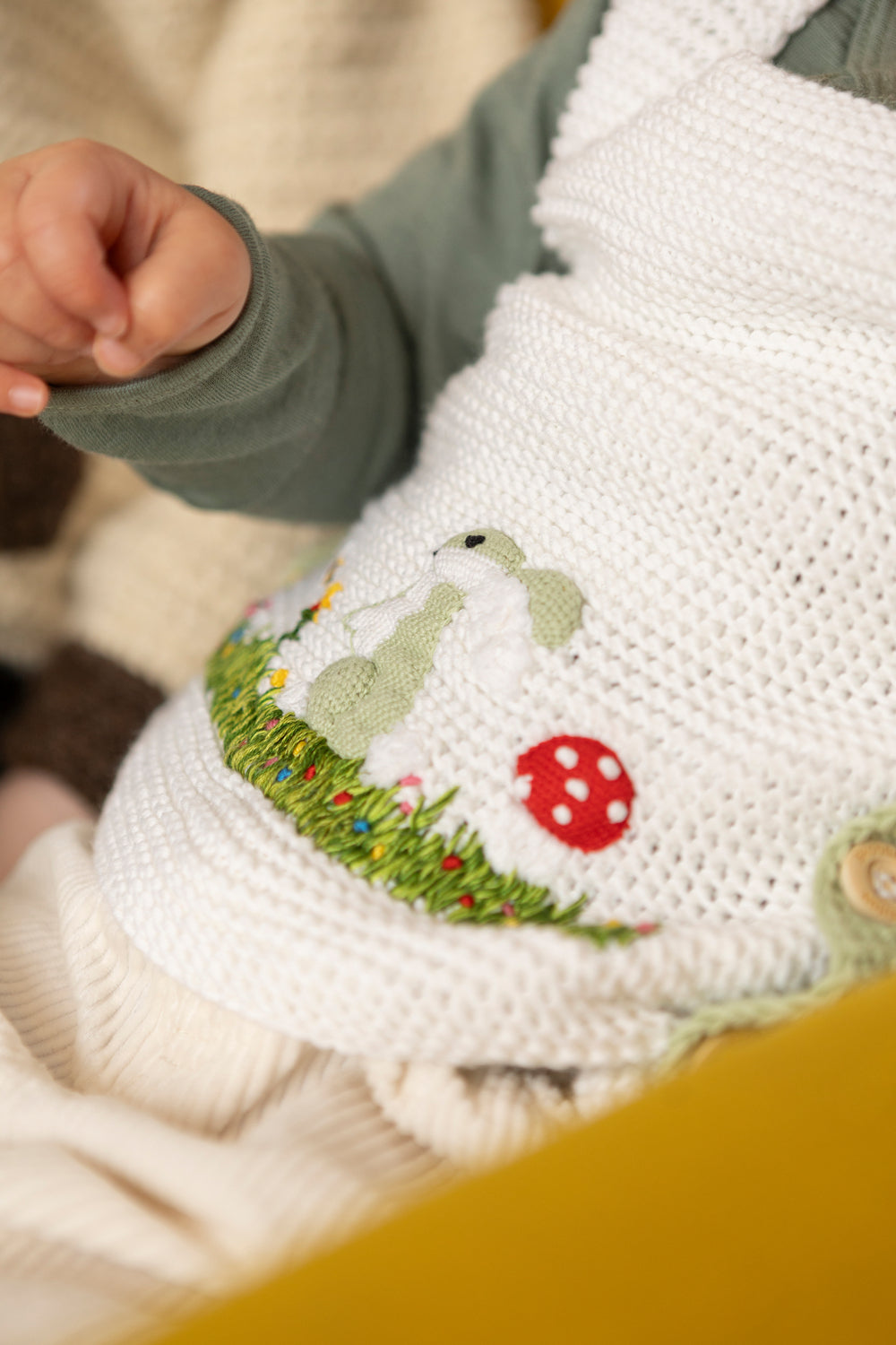 Meadow Bunny Organic Cotton Vest (Adjustable Fit) in White & Light Grey