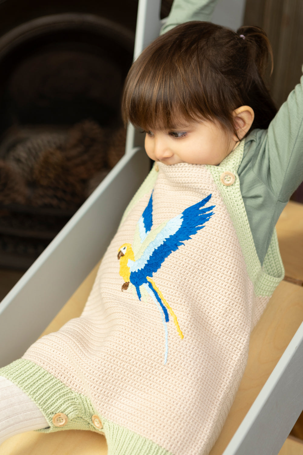 Macaw Organic Cotton Romper (Adjustable Fit) in Pistachio