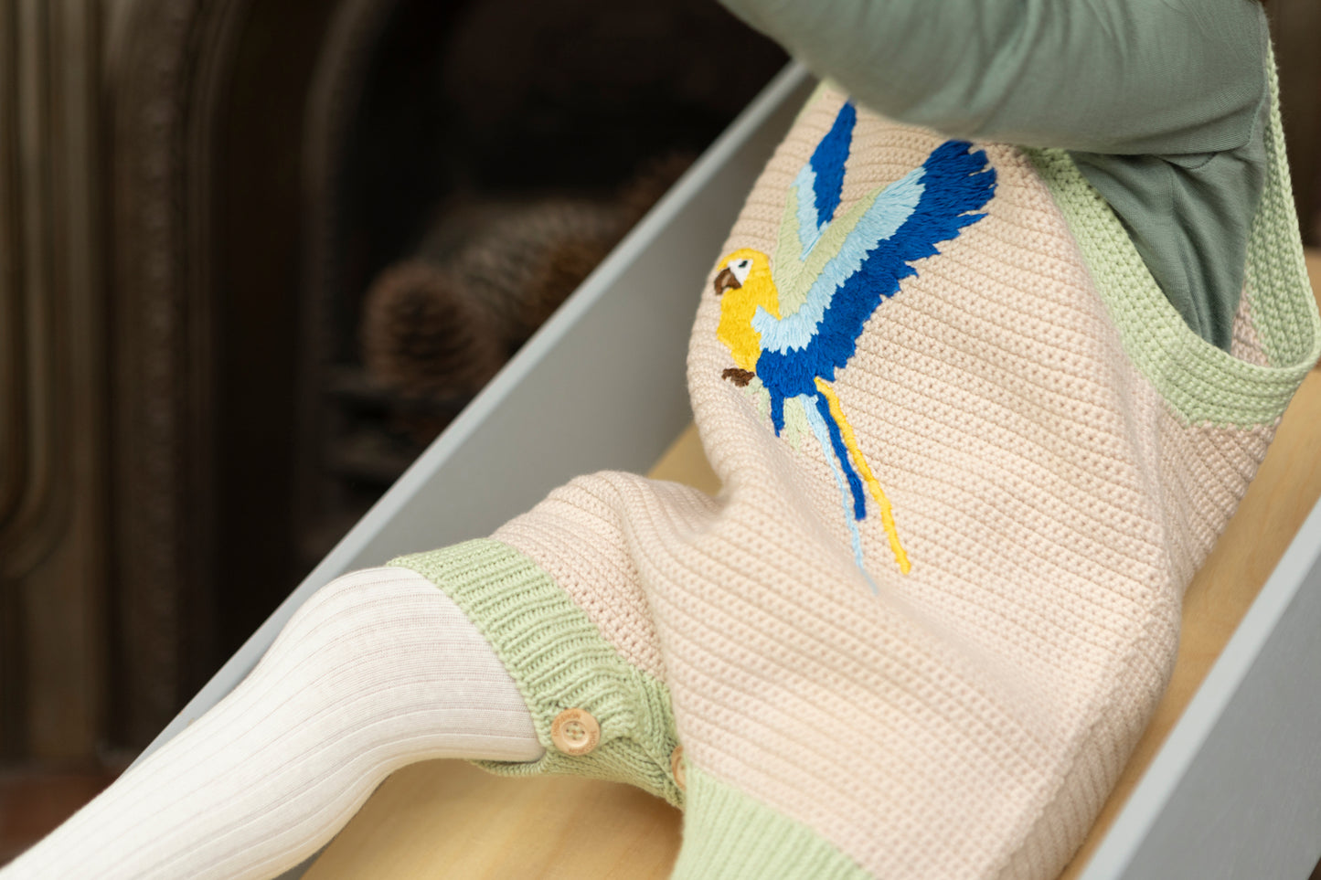 Macaw Organic Cotton Romper (Adjustable Fit) in Pistachio