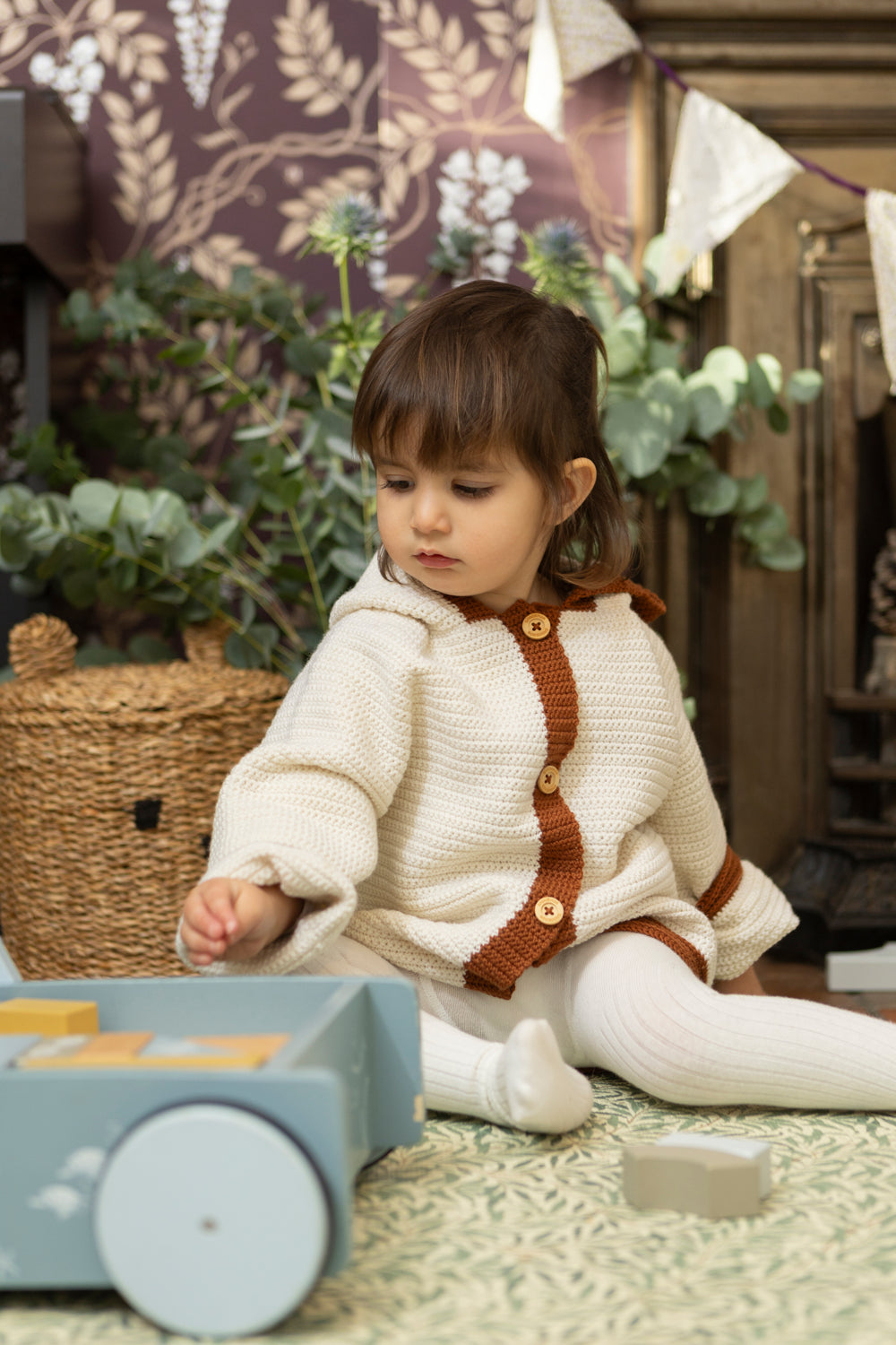 Nomad Hooded Crochet Merino Cardigan / Jacket in Sand Dune