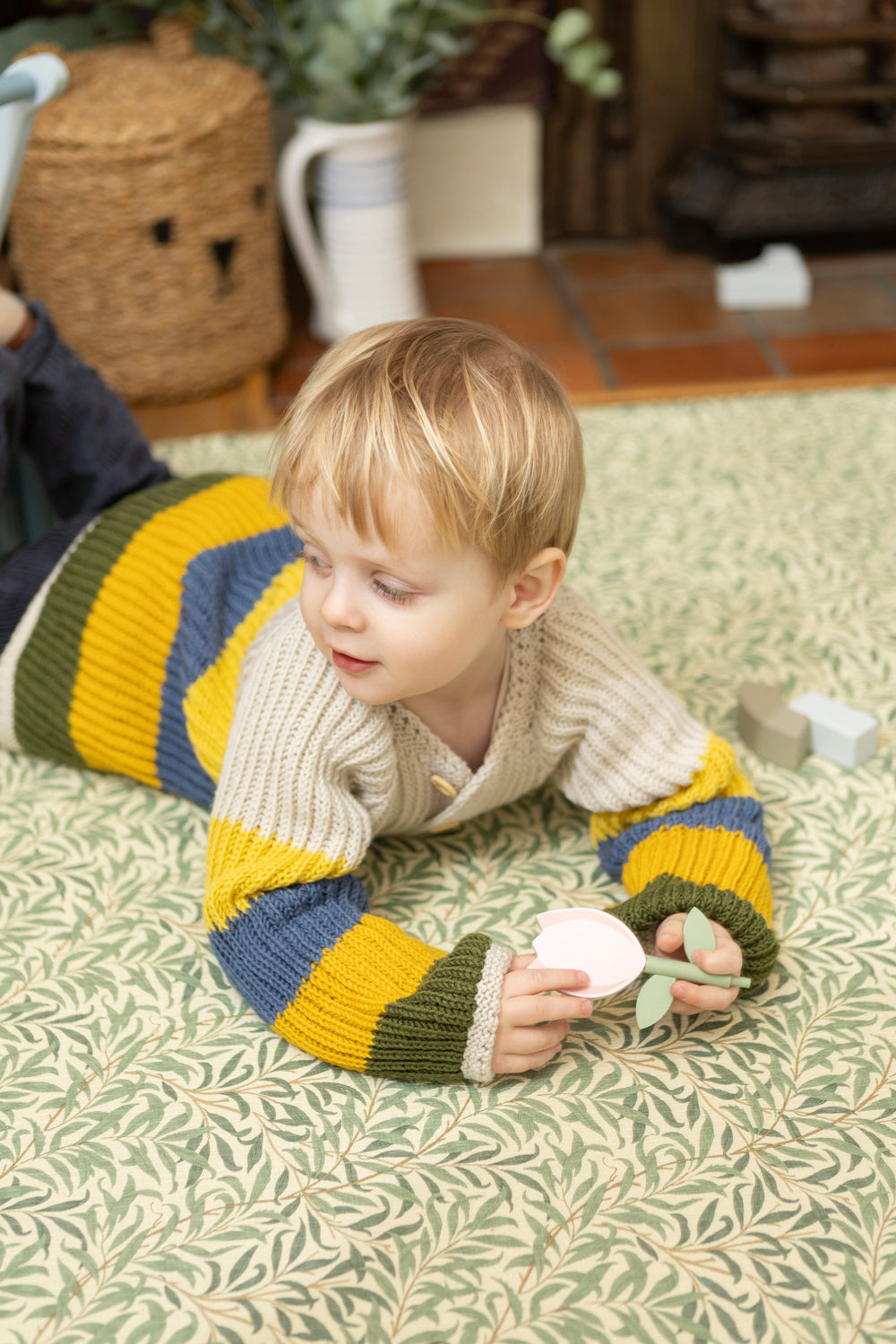 Evergrow Striped Merino Cardigan in Golden Meadow