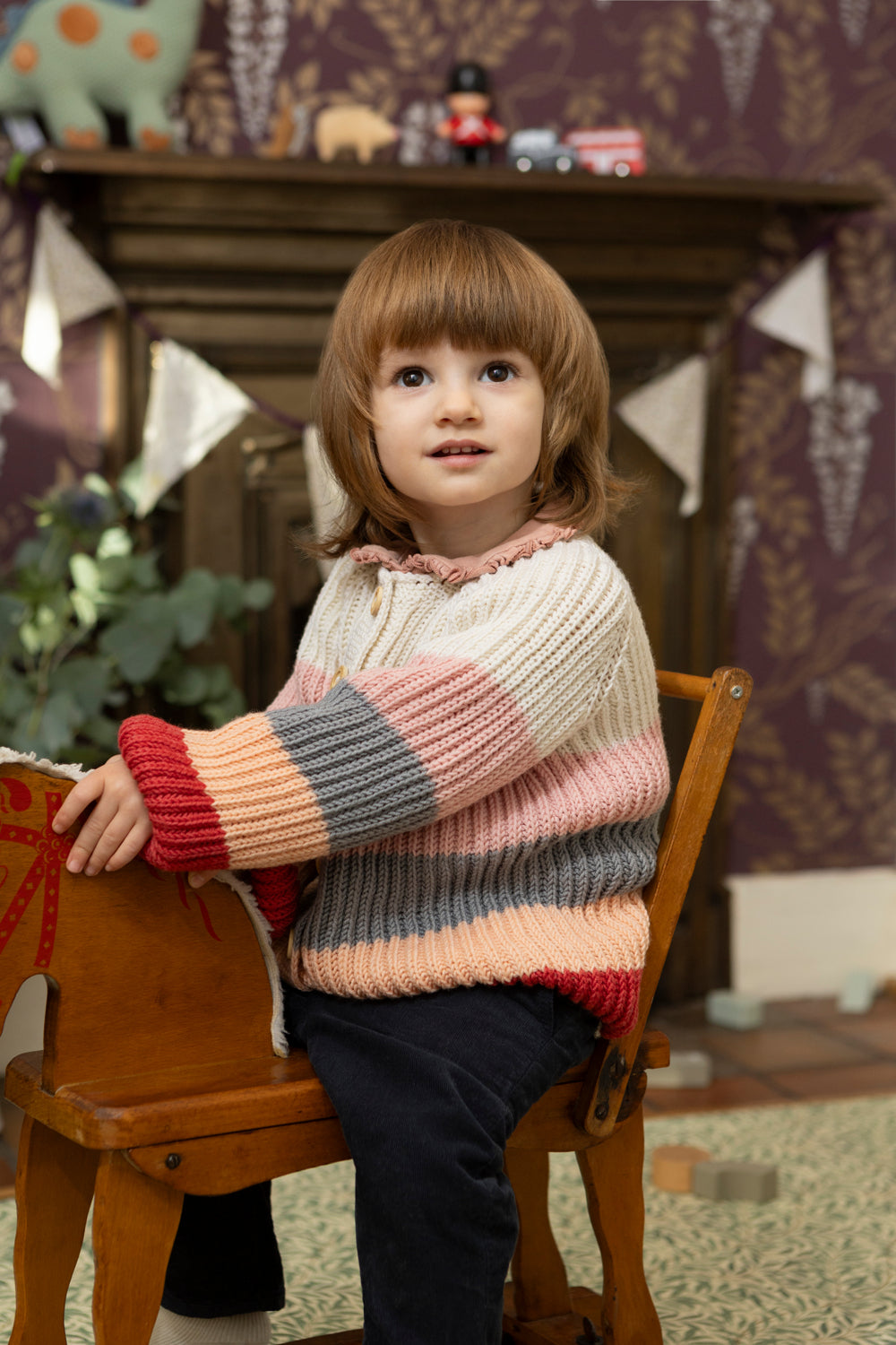 Evergrow Striped Merino Cardigan in Sunset Stripes
