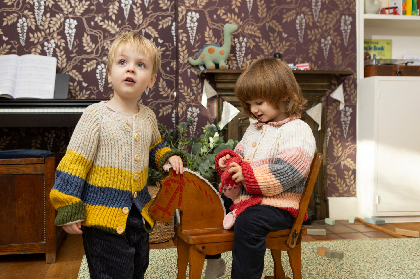 Evergrow Striped Merino Cardigan in Sunset Stripes