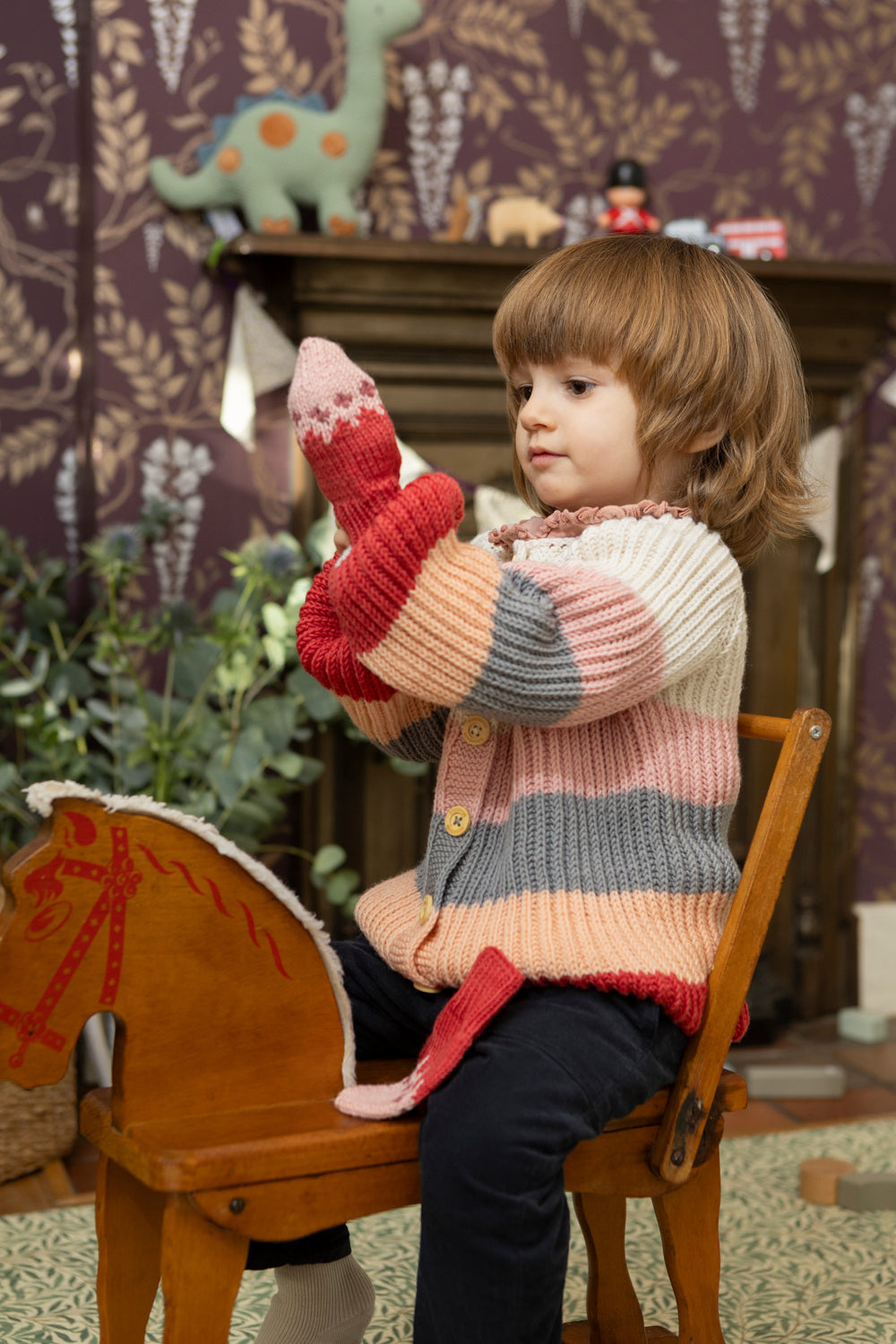 Fair Isle Merino Gloves in Forest Green