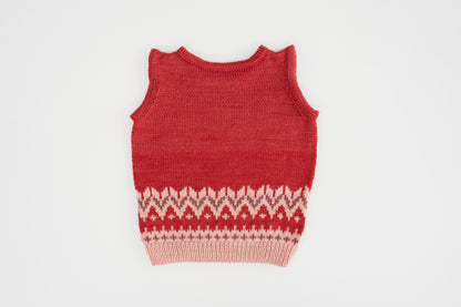 Fair Isle Merino Vest in Cranberry Red