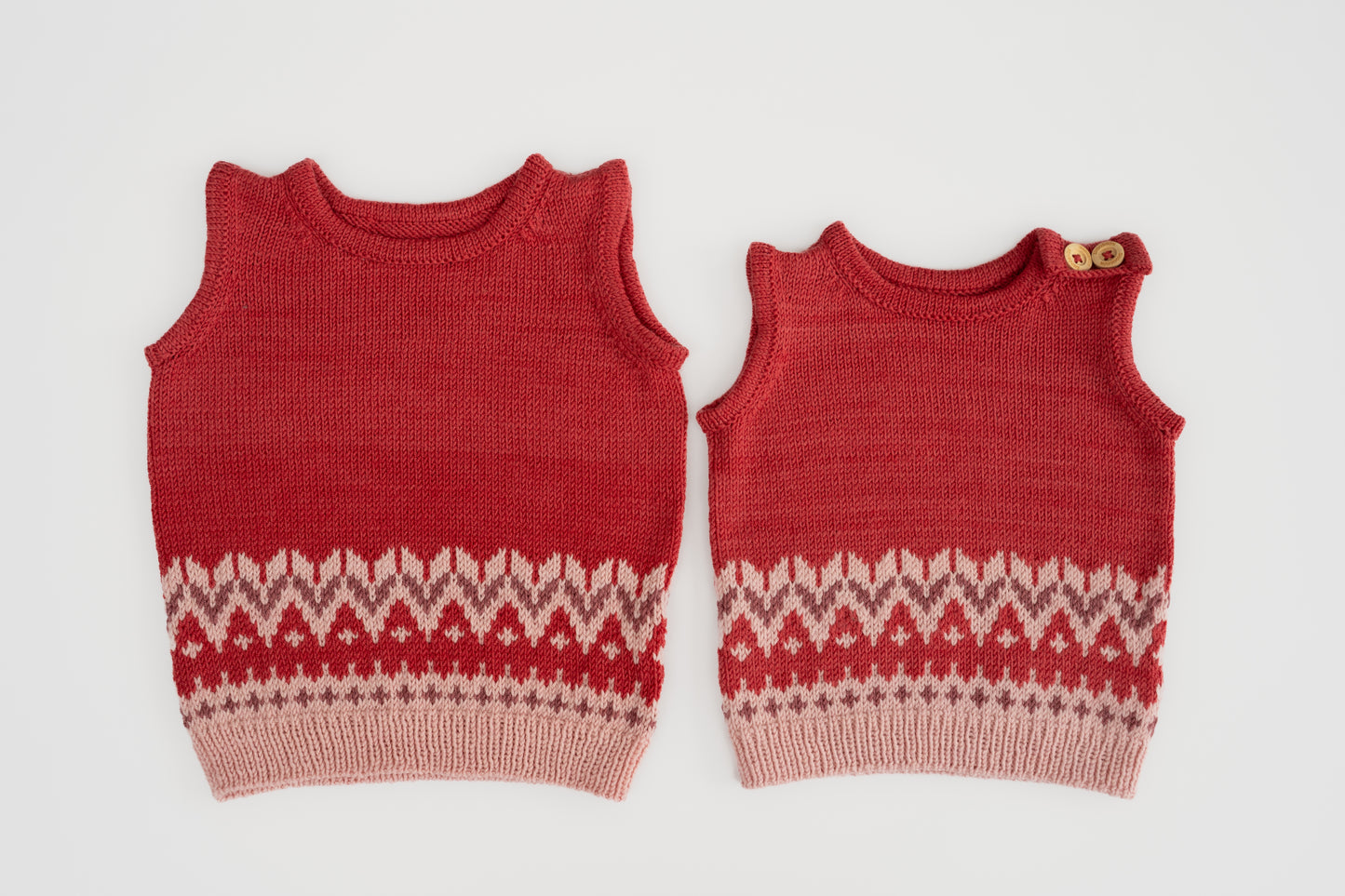 Fair Isle Merino Vest in Cranberry Red