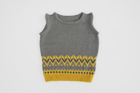 Fair Isle Merino Vest in Dove Grey