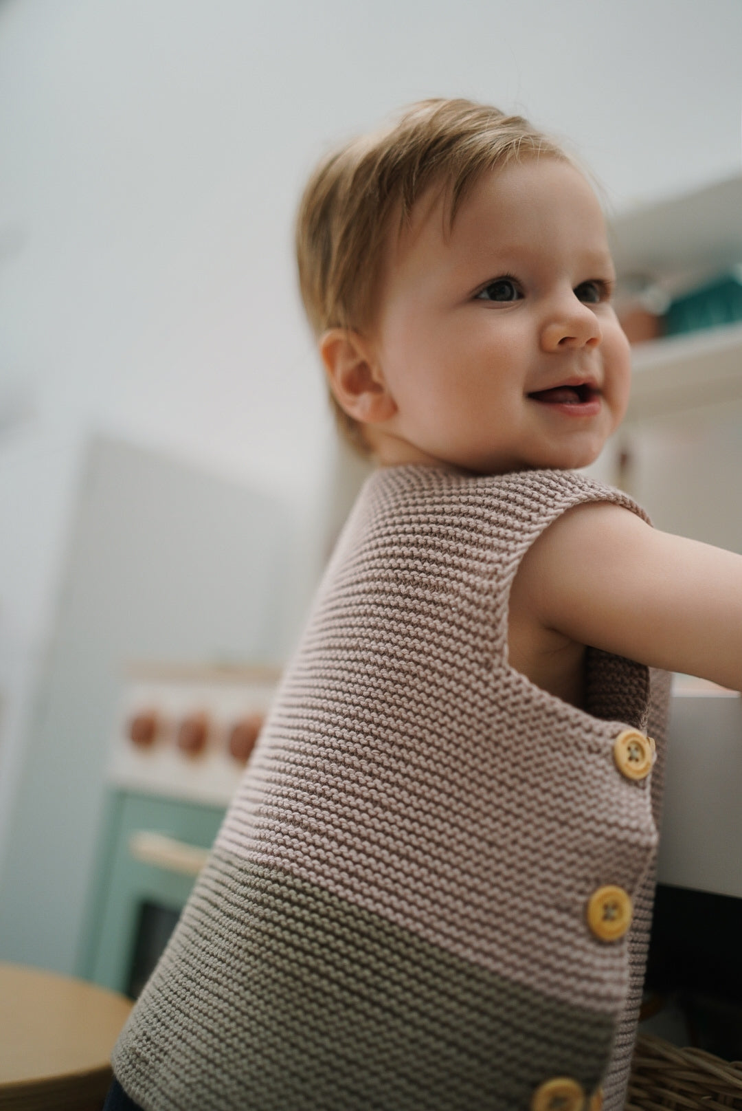 Classic Meadow Organic Cotton Evergrow Vest in Taupe & Moss Green