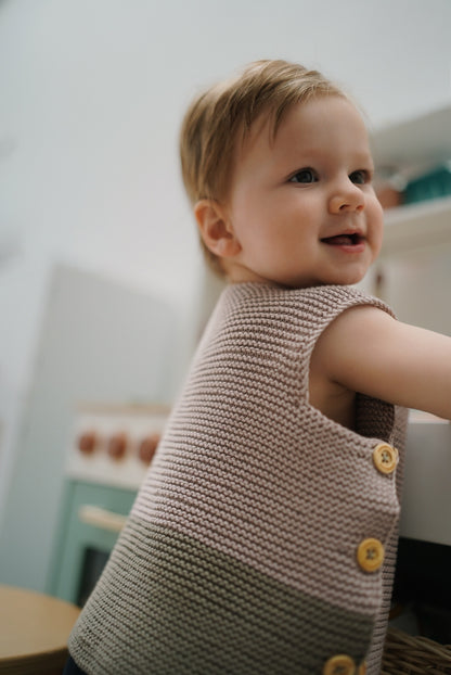 Classic Meadow Organic Cotton Evergrow Vest in Taupe & Moss Green