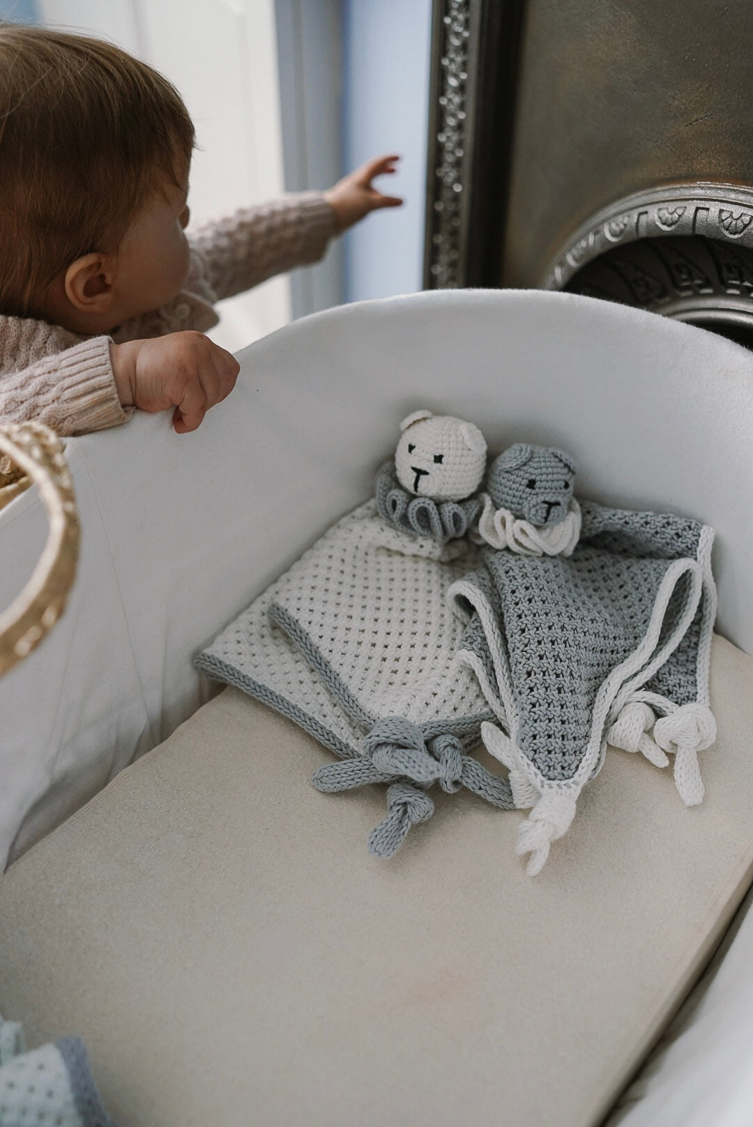 Theo the Bear Comforter & Rattle in Dove Grey