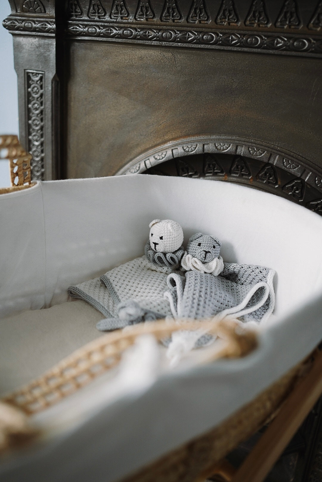 Theo the Bear Comforter & Rattle in Dove Grey