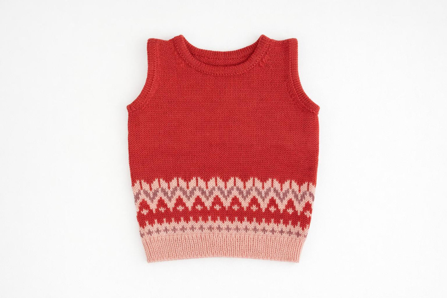 Fair Isle Merino Vest in Cranberry Red