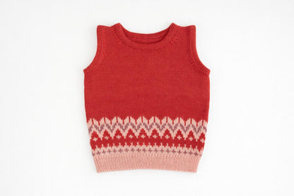 Fair Isle Merino Vest in Cranberry Red