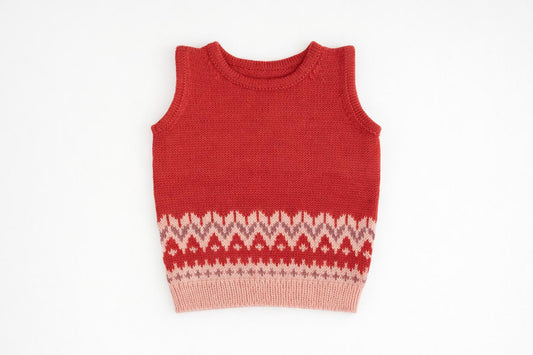 Fair Isle Merino Vest in Cranberry Red