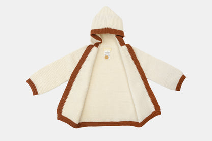 Nomad Hooded Crochet Merino Cardigan / Jacket in Sand Dune