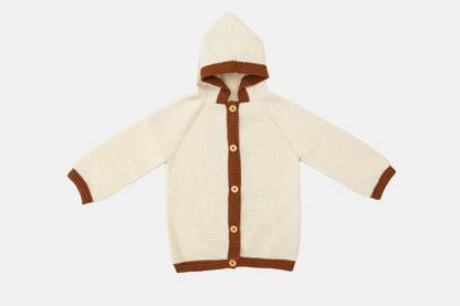 Nomad Hooded Crochet Merino Cardigan / Jacket in Sand Dune
