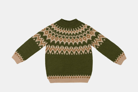 Fair Isle Merino Jumper in Forest Green
