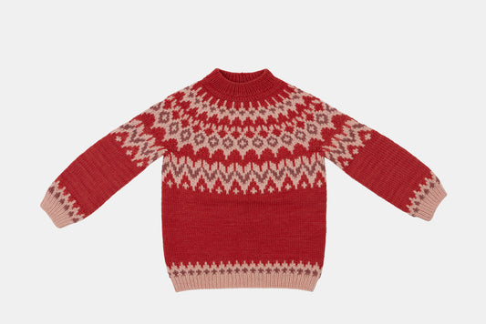 Fair Isle Merino Jumper in Cranberry Red