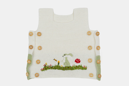 Meadow Bunny Organic Cotton Vest (Adjustable Fit) in White & Sage