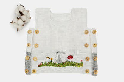 Meadow Bunny Organic Cotton Vest (Adjustable Fit)  in White & Light Grey