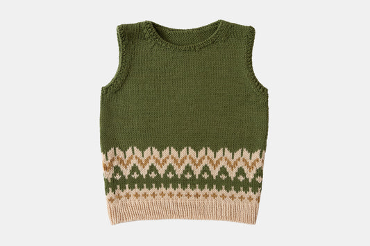 Fair Isle Merino Vest  in Forest Green