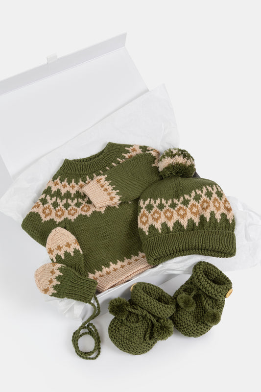 Fair Isle Fuzzies Large Gift Set in Forest Green