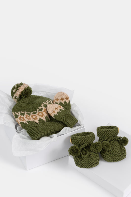 Fair Isle Fuzzies Gift Set in Forest Green