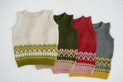 Fair Isle Merino Vest in Cranberry Red