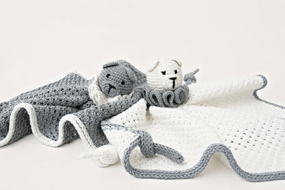 Theo the Bear Comforter & Rattle in Dove Grey