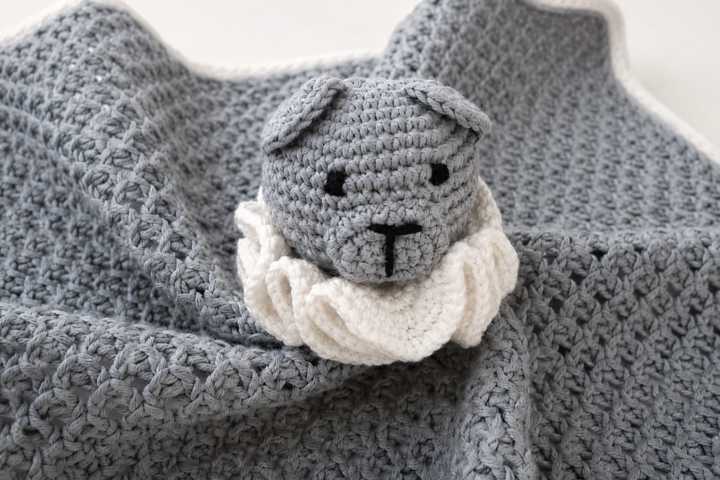Theo the Bear Comforter & Rattle in Dove Grey