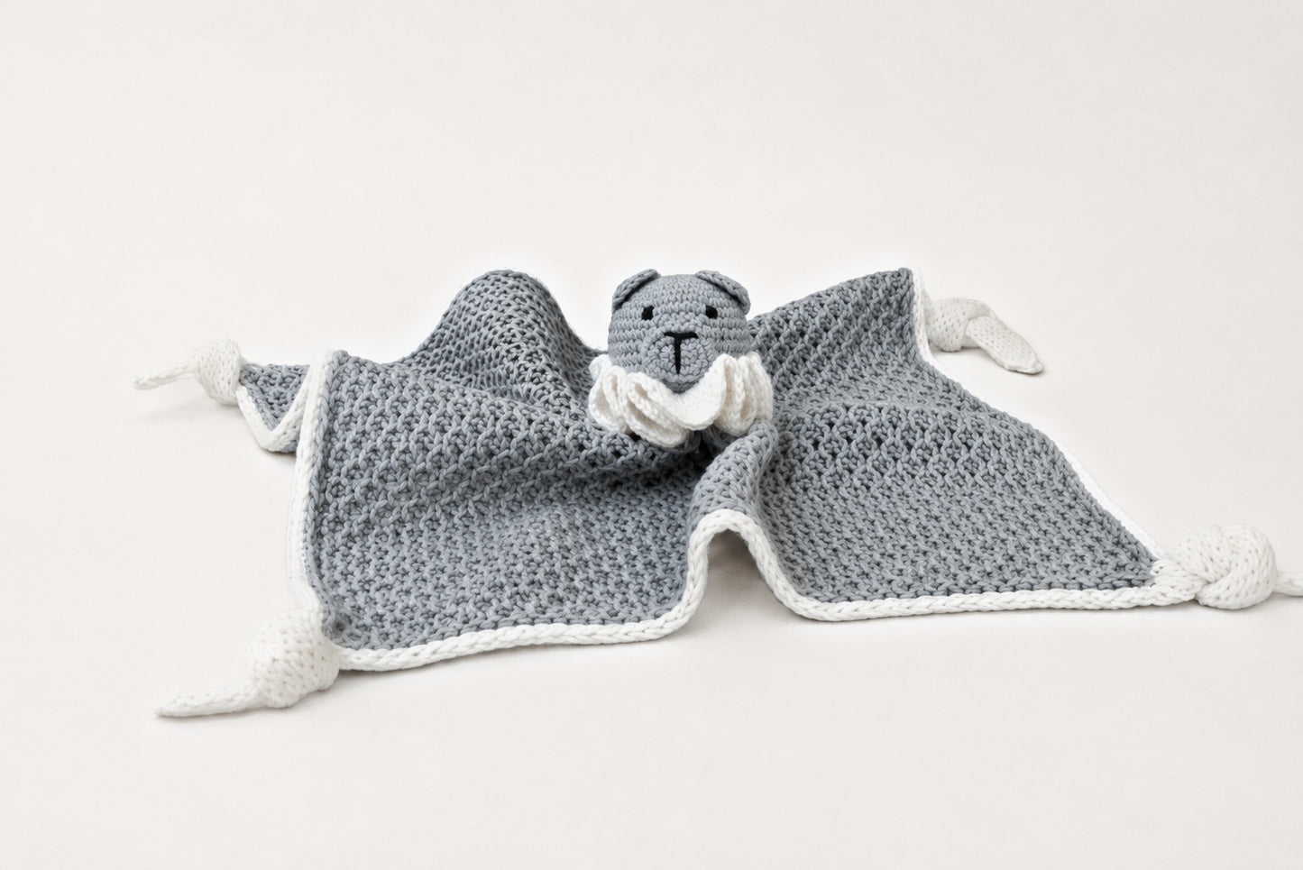 Theo the Bear Comforter & Rattle in Dove Grey