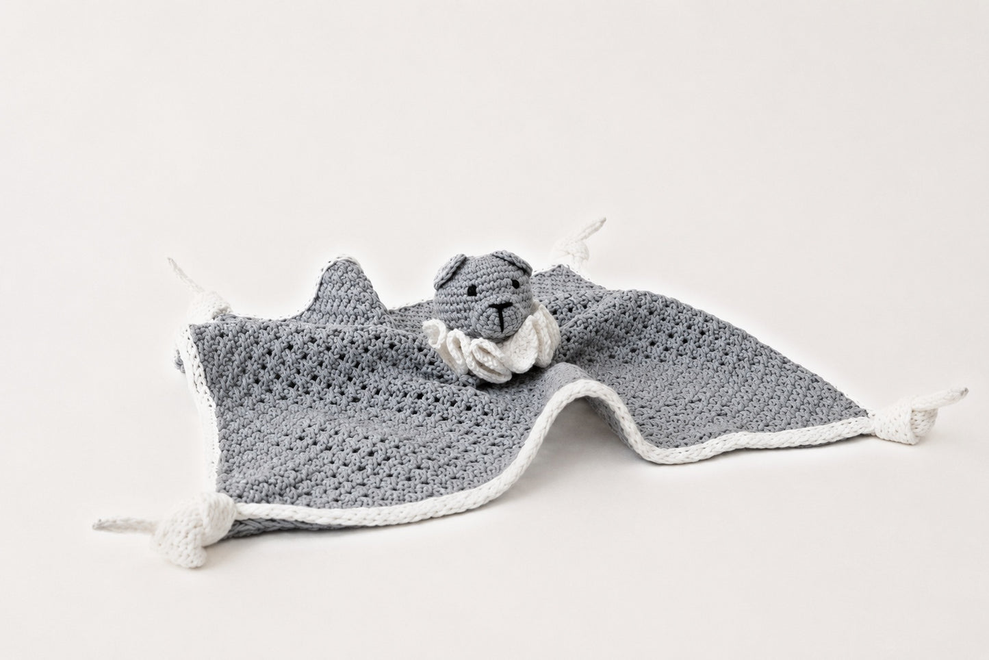 Theo the Bear Comforter & Rattle in Dove Grey